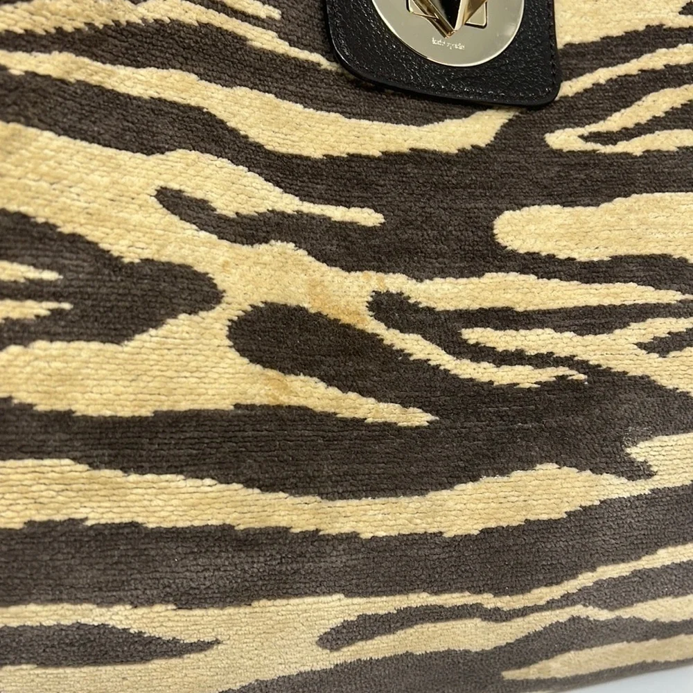 Kate Spade Rare Chenille Fabric Leather Shoulder Tote Bag